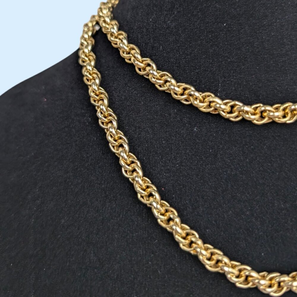 Vintage Long Gold Tone Round Link Rope Chain - Picture 3 of 6